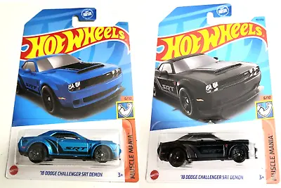 Hot Wheels '18 Dodge Challenger SRT Demon Black + Blue #151  2023 Muscle Mania • $14.99