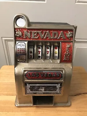 Vintage Metal Las Vegas Nevada Mini Slot Machine Toy Gambling Bank 11  Working • $65
