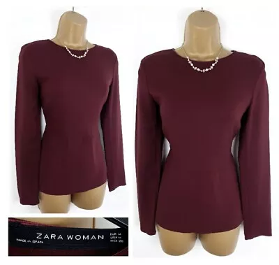 Zara Peplum Top Size M Burgundy Long Sleeve Smart Occasion Work Party Event • £12.95