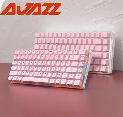 AJAZZ AK33 Cute Pink Mechanical Keyboard Blue Switch Rainbow LED Backlit PC Win • £12.99