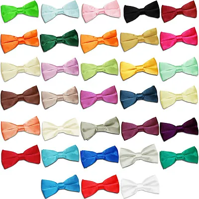 Boys Bow Tie Satin Solid Plain Pre-Tied Formal Casual Wedding Kids Bowtie By DQT • £5.49