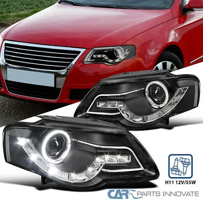 Fits 2006-2010 VW PASSAT B6 Black Halo Projector Headlights Lamps LED DRL Strips • $214.95