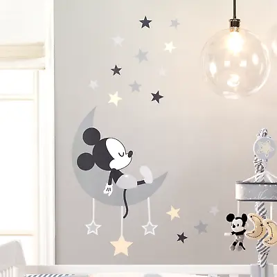 Disney Baby Mickey Mouse Nursery Wall Decor Decals Gray Stars Moon Lambs Ivy • $4.99