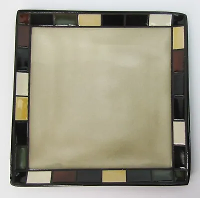 Hometrends Stoneware Square Luncheon Plate 7.5  MOSAIC TILE Tan Brown Yellow • $8.78