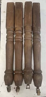 4 Old Wooden 26” Turned Legs From Bakers Bin Table W/ Partial Wooden Wheels • $37.50