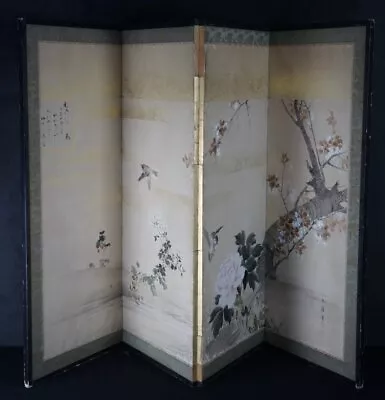 Antique Japan Folding Screen Painting Small Byobu Hand Craft 1880 • £1165.36