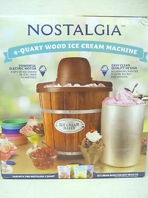 Nostalgia 4 Qt. Wood Bucket Ice Cream Machine ICMW4NHDB *READ DESCRIPTION* • $35.98