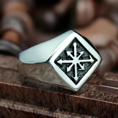 $7.99 • Buy Men's Gothic Magic Chaos Star Radiating Arrows 316L Stainess Steel Signet Ring