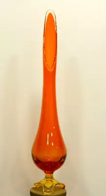 Vintage MCM Viking Persimmon Orange Art Glass Vase 3 Toes 23  Tall • $31