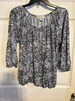 Michael Kors Top Blue Paisley Tunic 3/4 Sleeve Womens Size L Elastic Bottom • $17.99