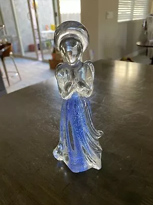 Hand Blown Art Glass Praying Angel Figurine Sommerso Blue Silver Flecks 8  • $21.99