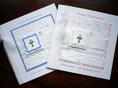 Personalised Hand Made Christening Card With Metal Cross / Choose BOY Or GIRL • £4.95