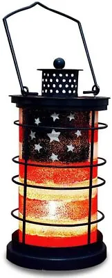 Rustic Metal American Flag Decorative Candle Lantern Hanging Patriotic Decor • $19.95