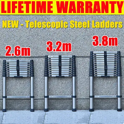 £92.78 • Buy Multi-Purpose 2.6-3.8M Steel Telescopic Folding Ladder Extendable Heavy Duty AAA
