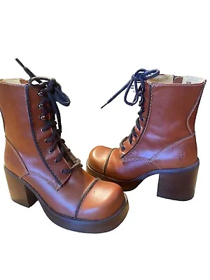 Frye Villager Lace Up Brown Y2K Vintage Platform Boots Women’s 6.5 • $300
