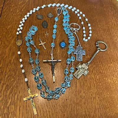 Fabulous Vintage Rosary Cross And Medallion Lot Antique Crystal • $49.99