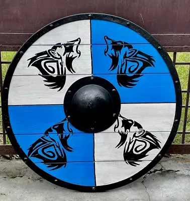 Valhalla 24  Viking Shield Medieval Wooden Viking Shield/Wolf Viking Shield • $99.99