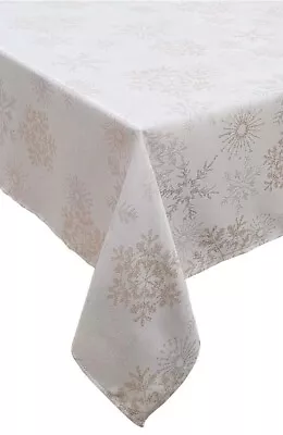 Metallic Snowflake Woven Fabric Tablecloth - 60” X 120” -New - Holiday • $39.95