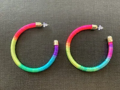 Chunky Multicolour Neon Cord Hoop Earrings 80’s Pretty Disco Festival 6cm • £4.99