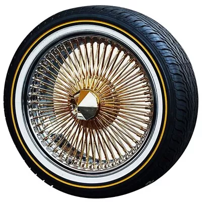 16x7  Wire Wheels Fwd 100-spoke Straight Lace Gold With Chrome Lip Rims (w40) • $3699