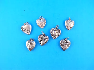 Vintage Sterling Silver Puffed Heart Sweetheart Charm Lot Of 7 • $9