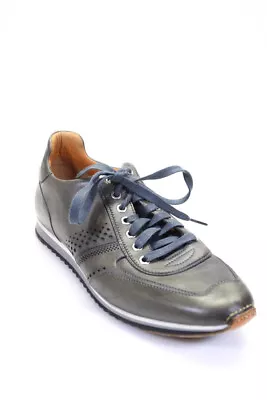 Magnanni Mens Leather Low Top Lace Up Sneakers Gray Blue Size 10 Medium • $64.65