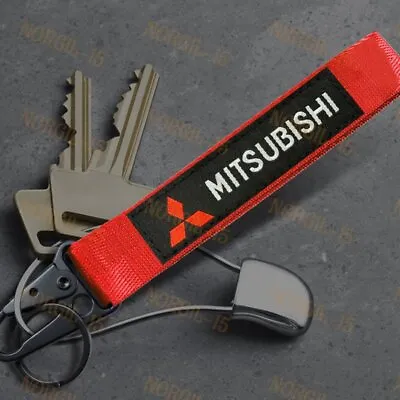 MITSUBISHI RED Racing Keychain Metal Backpack Key Ring Hook Strap Lanyard Nylon • $6.38