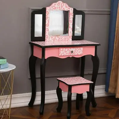 Kids Vanity Table Set Makeup Dressing Table Gifts For Girls Stool Mirror Pink • $59.99