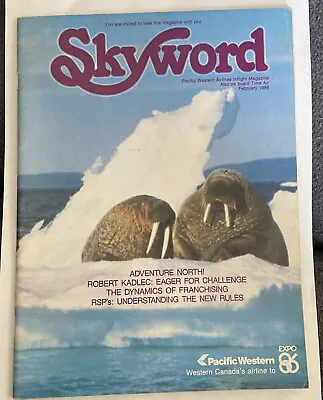 PACIFIC WESTERN  Airlines SKYWORD February 1986 Inflight Entertainment Magazine • $9.61