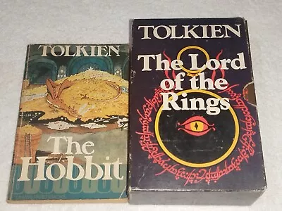 Vintage Lord Of The Rings Book Box Set & The Hobbit 1976 JRR Tolkien Unwin Books • $50