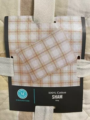 Martha Stewart Collection King Sham Plaid Flannel Tan $80 MRSP • $9.99