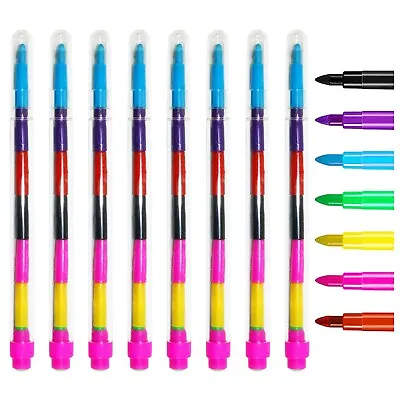 Kids Swap Swop 7 Colour Point Crayons Stacker Pencils Party Gift Bag Filler 12x • £3.49