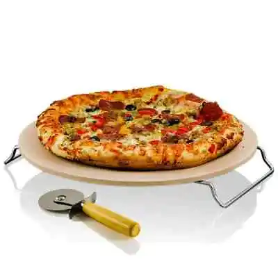 Ceramic Pizza Stone 13 Thermal Shock Resistance Multi-Purpose Rack Handle Cutter • $14.07