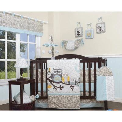 $111.90 • Buy Blue Gray Owls Forest 12 Pc Crib Bedding Set Baby Nursery Quilt Diaper Toy Bag
