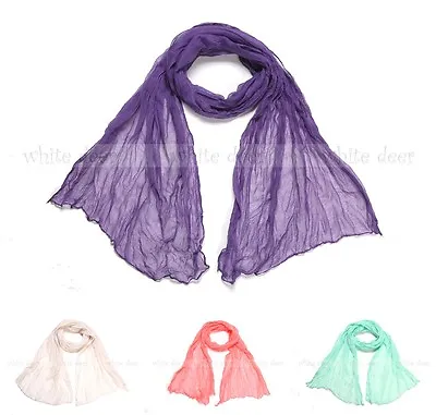 64  Solid Color Wrinkle Plain Spring Summer Scarf Wrap See Through Light Weight • $6.99