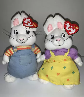 NWT Ty Beanie ~ MAX & RUBY (Nick Jr) Bunny Rabbits Rare 2006 Plush Set CUTE • $28.99