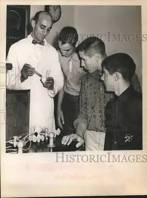 1961 Press Photo Dr L James Lewis Shows Boys How To Inoculate A Chick Embryo • $19.99