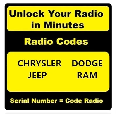 Chrysler✅ Jeep✅ Dodge✅ Ram✅ Radio Unlock Code T0myd✅tm9✅t00be✅ T**aa✅ Tvpqn✅a2c✅ • $3.59