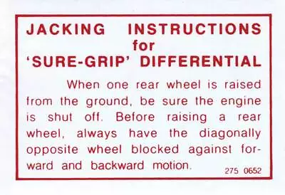 1964-71 Mopar A/B/E-Body Sure Grip Differential Warning Decal • $13.04