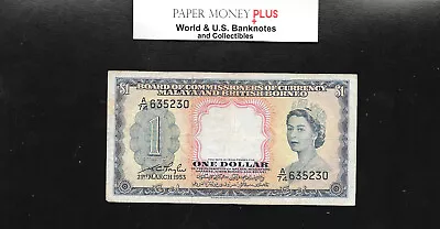 Malaya & British Borneo $ 1  Dollar 1953 Queen Elizabeth • $35