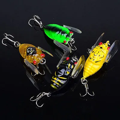 $12.99 • Buy 4x Winged Cicada 40mm Fishing Lure Topwater Popper Freshwater Bream Bass Bream