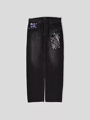 Vintage Japanese Baggy Embroidered Koi Denim Jeans • £80