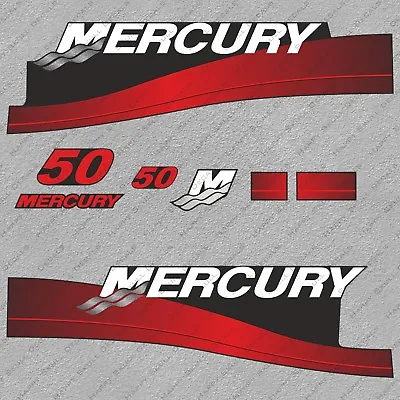 Mercury 50 Hp Two Stroke Outboard Engine Decals Sticker Set Reproduction 50HP • $49.49