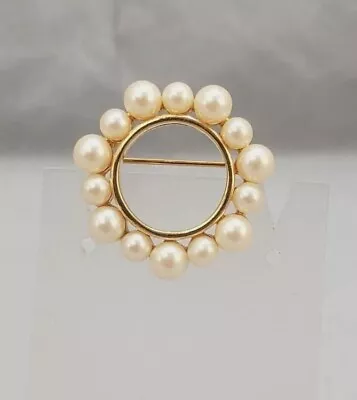 Signed Monet Imitation Pearl Wreath Style Gold Tone Metal Pin Brooch • $12