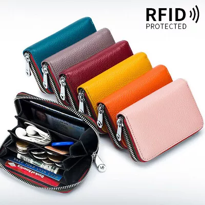 Mens Womens RFID Blocking Leather Wallet ID Credit Card Holder Zipper Purse • $5.89
