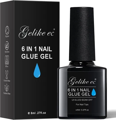 £7.99 • Buy Gelike Ec 6 In 1 Gel Nail Glue For Clear Nail Tips Extra Strong 8ML, Brush On UV