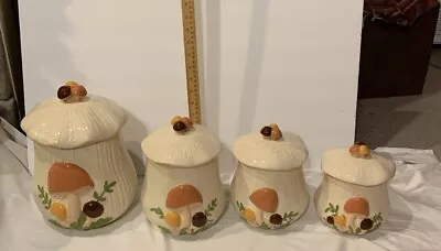 Vtg Arnel’s Mushroom Canister Set Ceramic Retro 1970s Kitchen Set Of 4 • $100