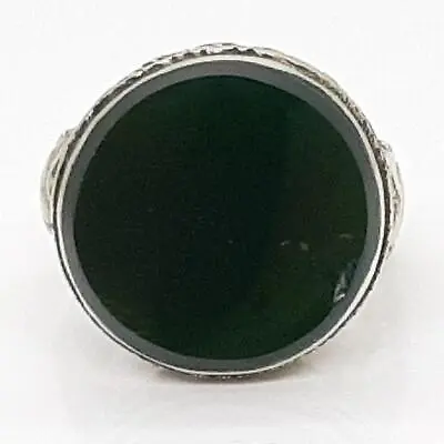 Vintage 14.00ctw Green Agate Silver Ring Size 9 • $19.99