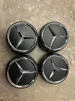 NEW 4PCS Black & Chrome Mercedes-Benz Raised 75MM Wheel Rim Center Hub Caps AMG • $17.77