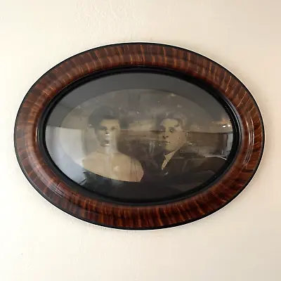 Antique Convex Glass Oval Wood Portrait Photo Picture Frame 19.5x13.5  Opening • $175